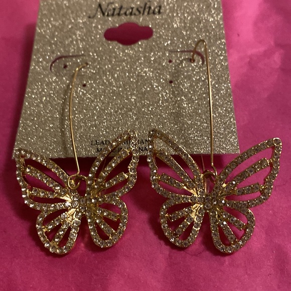 Natasha Couture Butterfly Earrings, 1” long, sparkly, beautiful earrings, NWT - Picture 2 of 3
